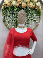 Thumbnail for Preksha Creation Red Foux Gorgette With Thread With Sequnce Women Lehanga Choli - Distacart