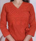 Thumbnail for Miravan Womens Rust Floral Printed Angrakha Style Kurta With Palazzo - Dista