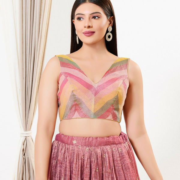 Joban Fashion Rust Tissue Padded Blouse With V Neck Sleeveless