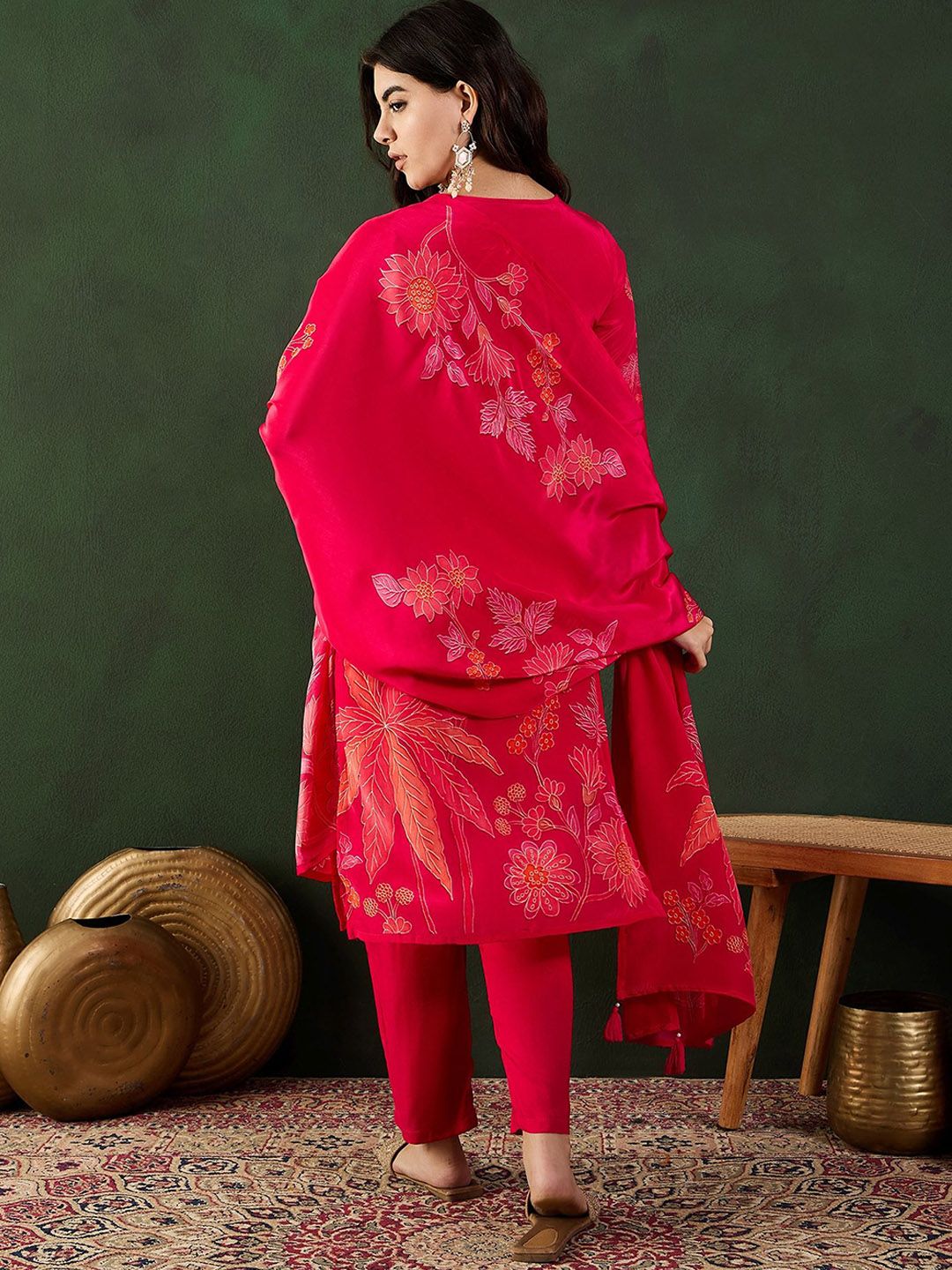 Sangria Floral Printed Kurta Set With Dupatta