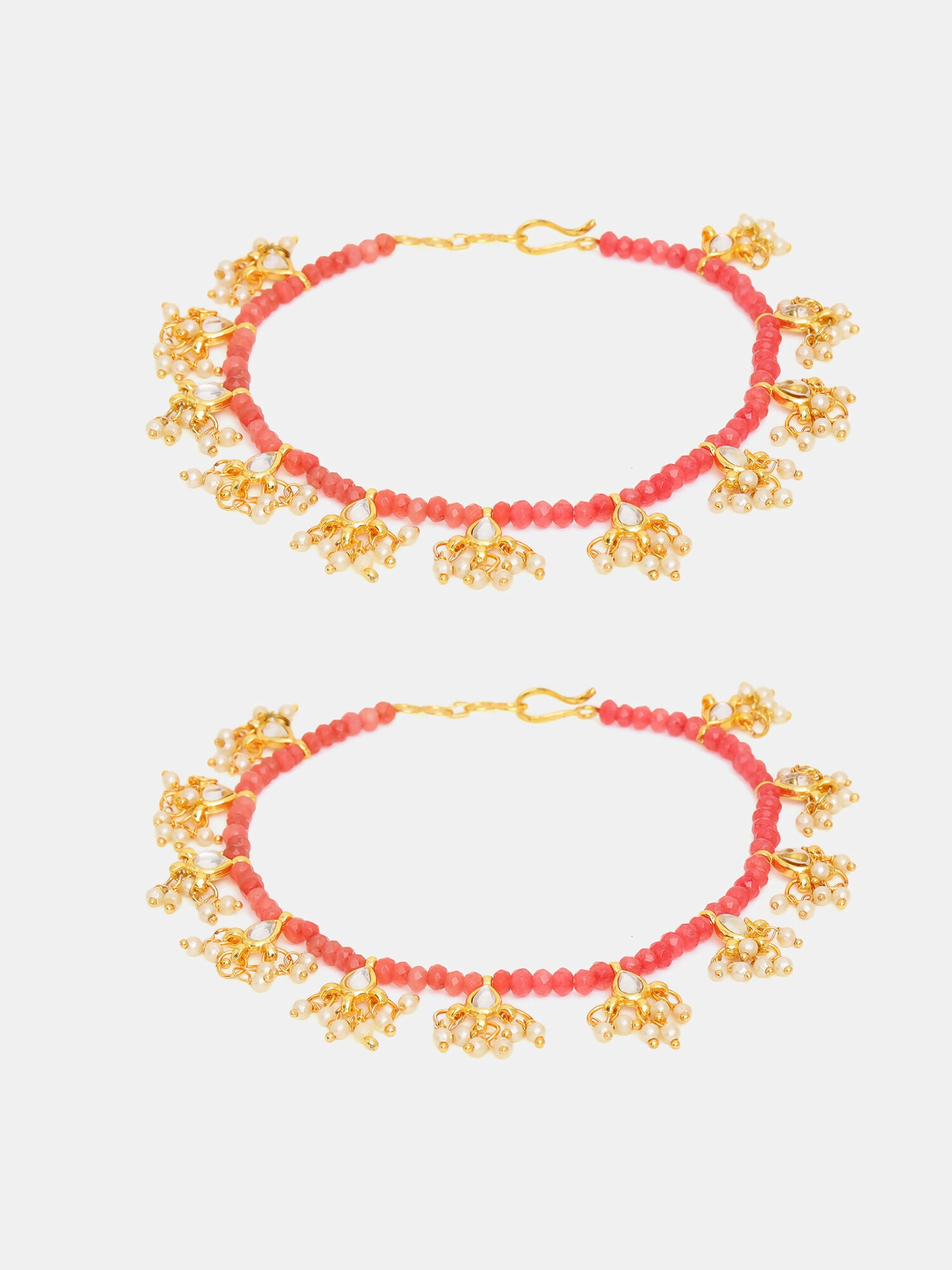 Ruby Raang 22k Gold Polished Stone Anklets