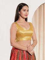 Thumbnail for Joban Fashion Yellow Gold Mulberry Silk Padded Blouse With Sweetheart Neck Sleeveless