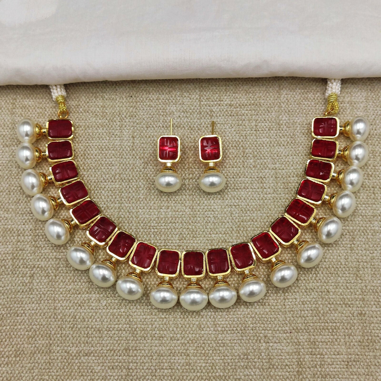 Red Stone Necklace With Pearls By House of Ree - Distacart