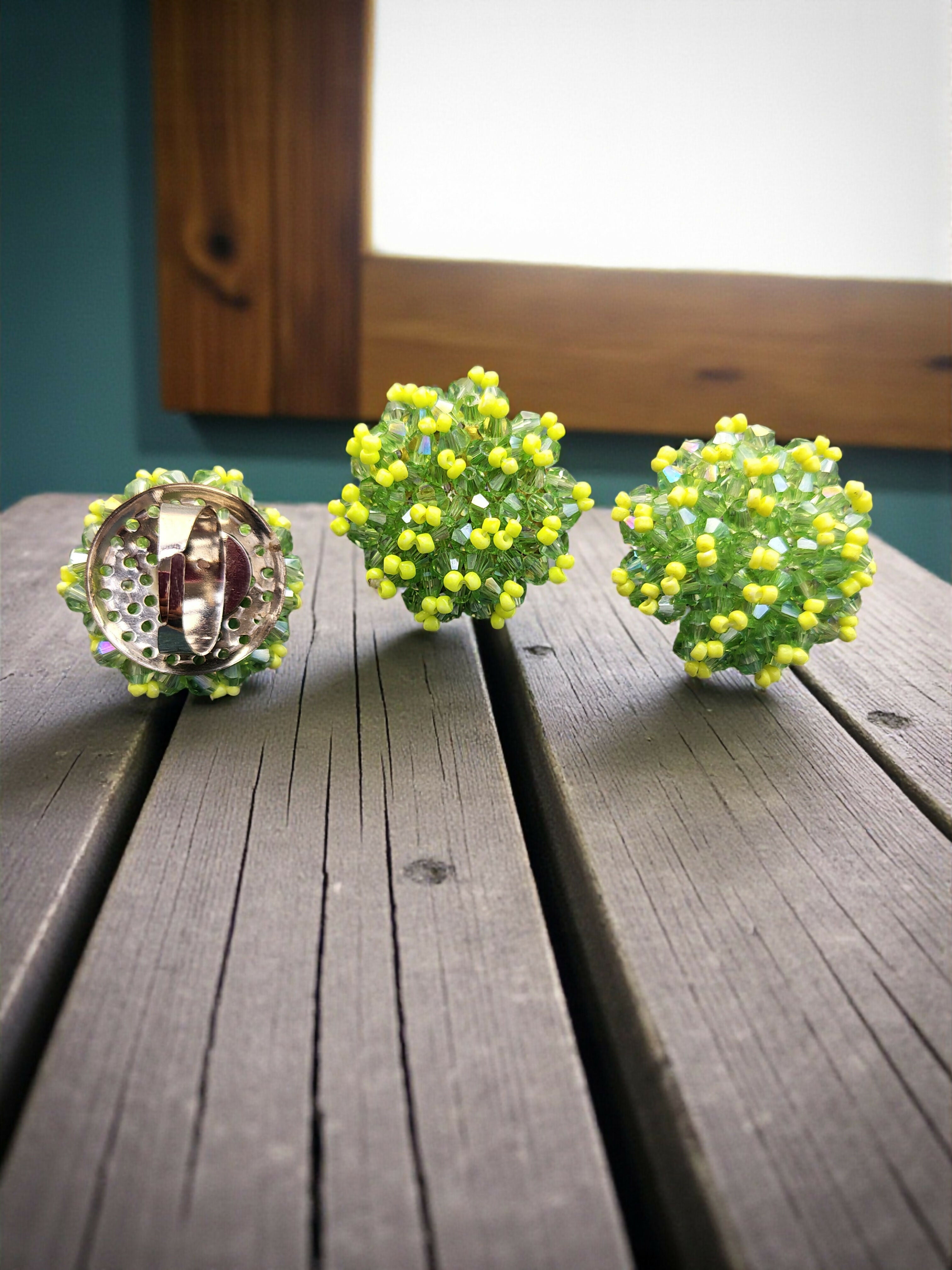 Inhanns Rangmani Crystal Duo – Adjustable Ring + Statement Earrings Set - Neon Green - Distacart