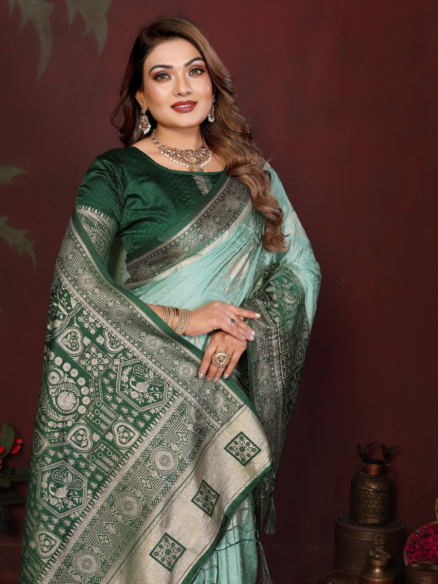 Anaita Mint Zari Butta Work Satin Silk Saree With Blouse - Distacart