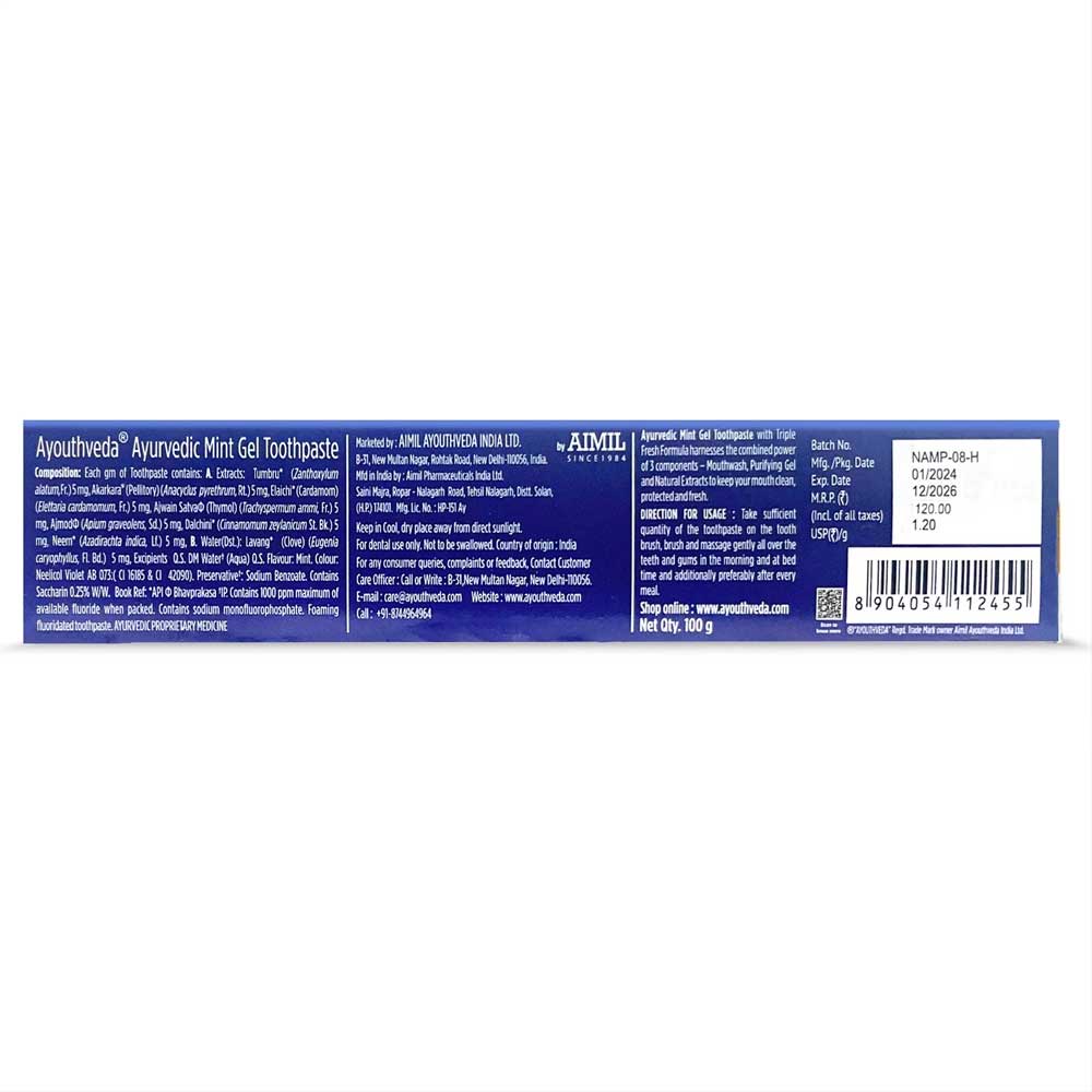 Ayouthveda Ayurvedic Mint Gel Toothpaste - Distacart