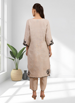 Thumbnail for Joban Fashion Beige Linen Embroidered Readymade Long Kurta With Pant - Distacart