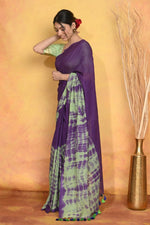 Thumbnail for Very Much Indian Tie & Dye Handloom Mul Cotton Saree - Blue Green - Distacart