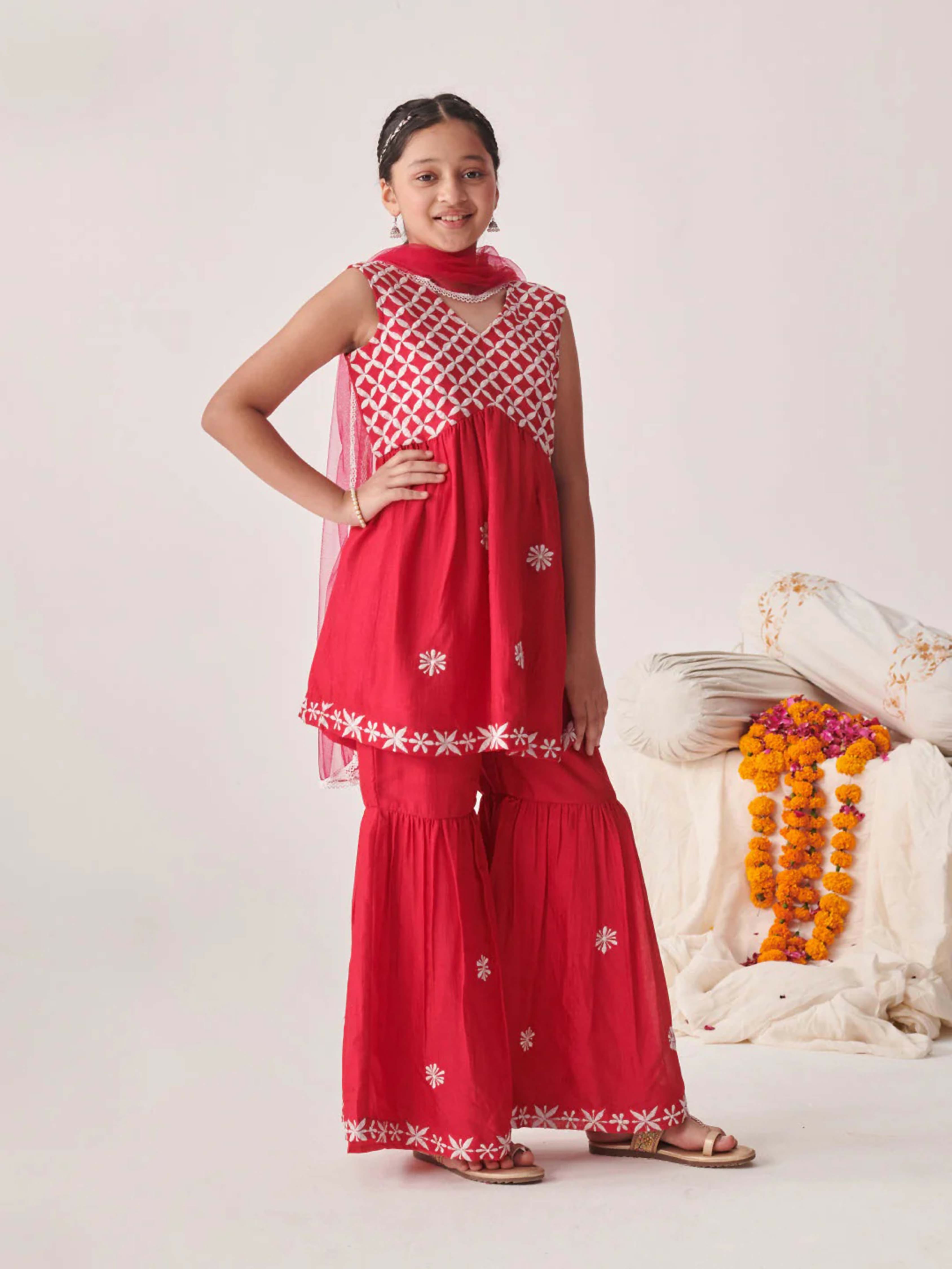 Joban Fashion Girl's Magenta Pink Color Sharara Set