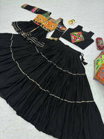Thumbnail for Teeya Creation Womens New Stylish Heavy Gamthi Work With Mirror Lace Work Black Gown Set - Dista