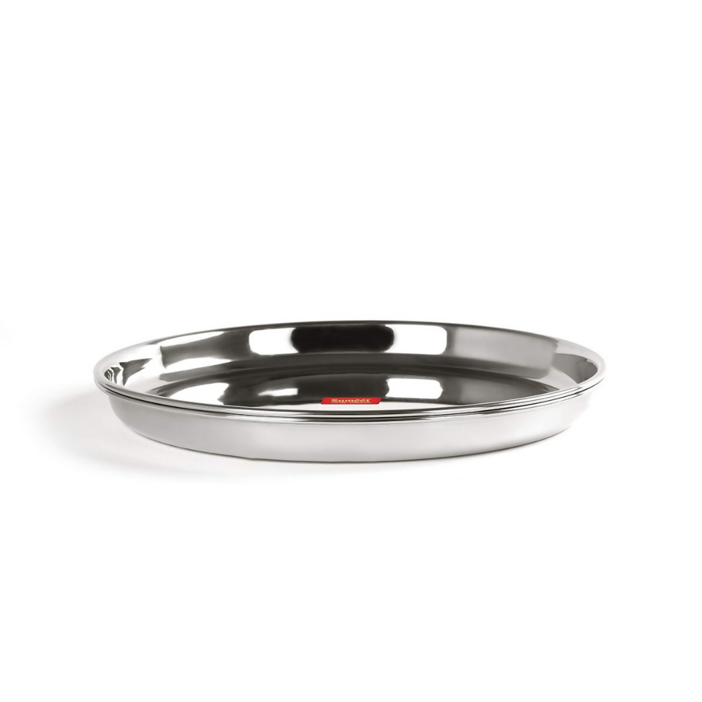 Sumeet Stainless Steel Heavy Gauge Deep Wall Dinner Plates with Mirror Finish - Dista