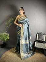 Thumbnail for Joban Fashion Dark Grey Woven Pattern Raw Silk Kanjivaram Silk Saree - Distacart
