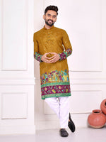 Thumbnail for Anaita Mustard Dola Silk Straight Kurta With Foil Work - Distacart