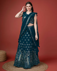 Thumbnail for Teal Georgette Sequence Embroidered Lehenga Choli with Dupatta - Tanya - Distacart