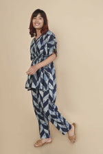 Thumbnail for Breathables Women’S Loungewear Kaftan Cotton Blue Geometric Print Co-Ord Set - Dista