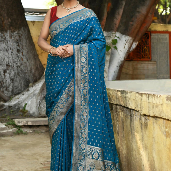 Joban Fashion Peacock Crepe Chiffon Pure Handloom Banarasi Silk Saree