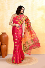 Thumbnail for Piyari Fashion Women's Red Embellished Cotton Blend Jamdani Saree - Distacart