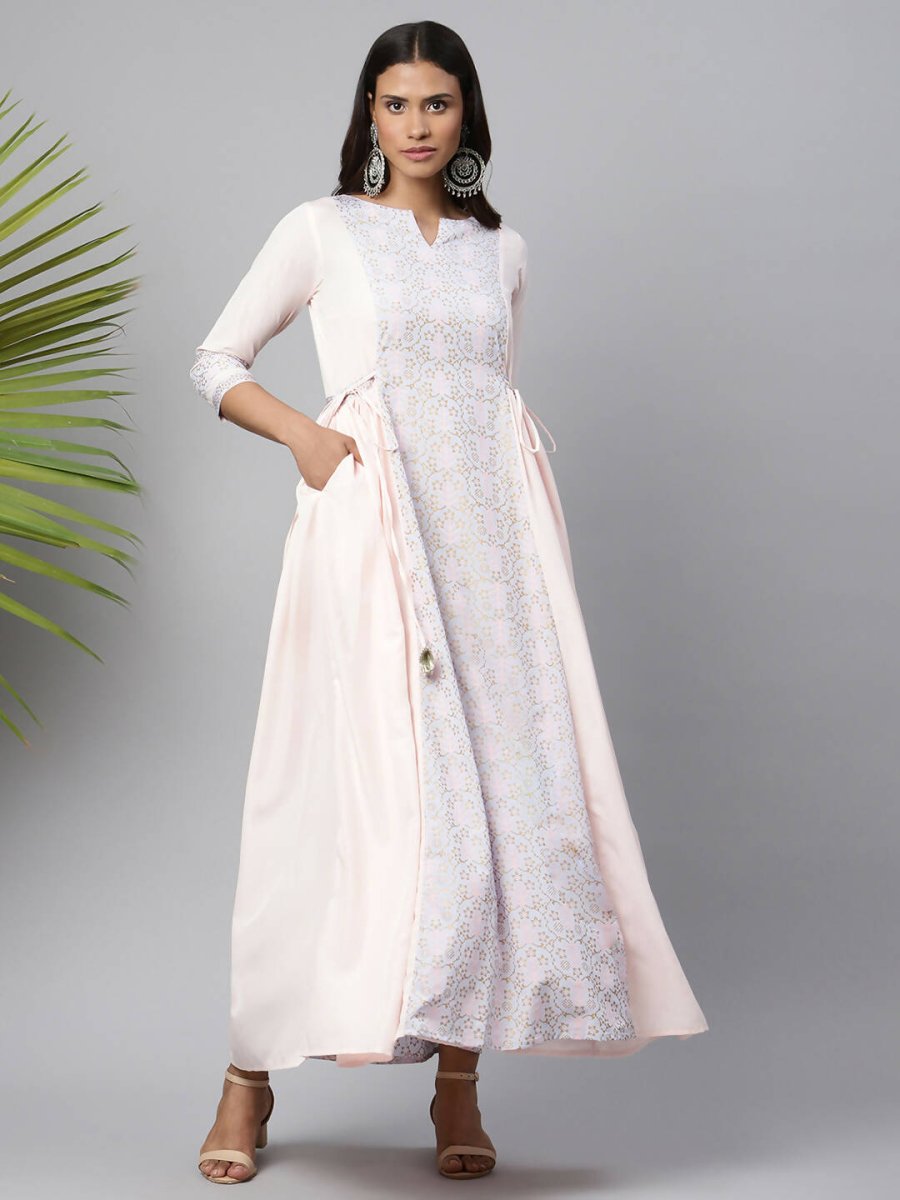 Ahalyaa Women Pink Crepe Khari Print Dress - Distacart