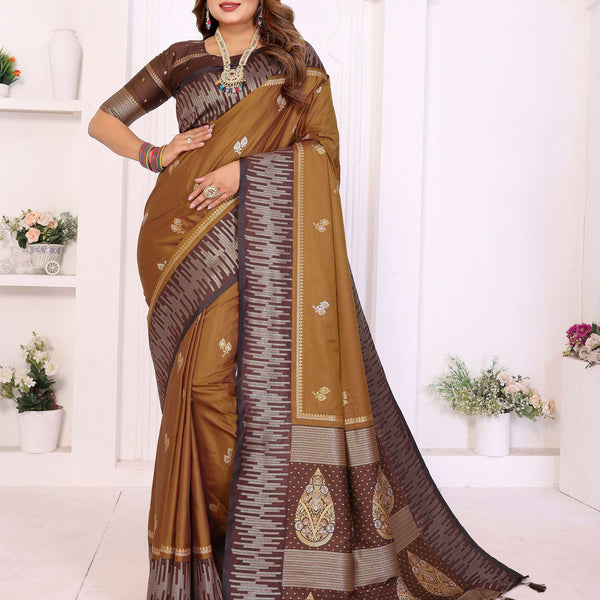 Aastha Fashion Brown South Soft Silk Zari Weaving Saree - Distacart