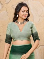 Thumbnail for Shree Shyam Fashion Pista Green Linen Saree - Distacart