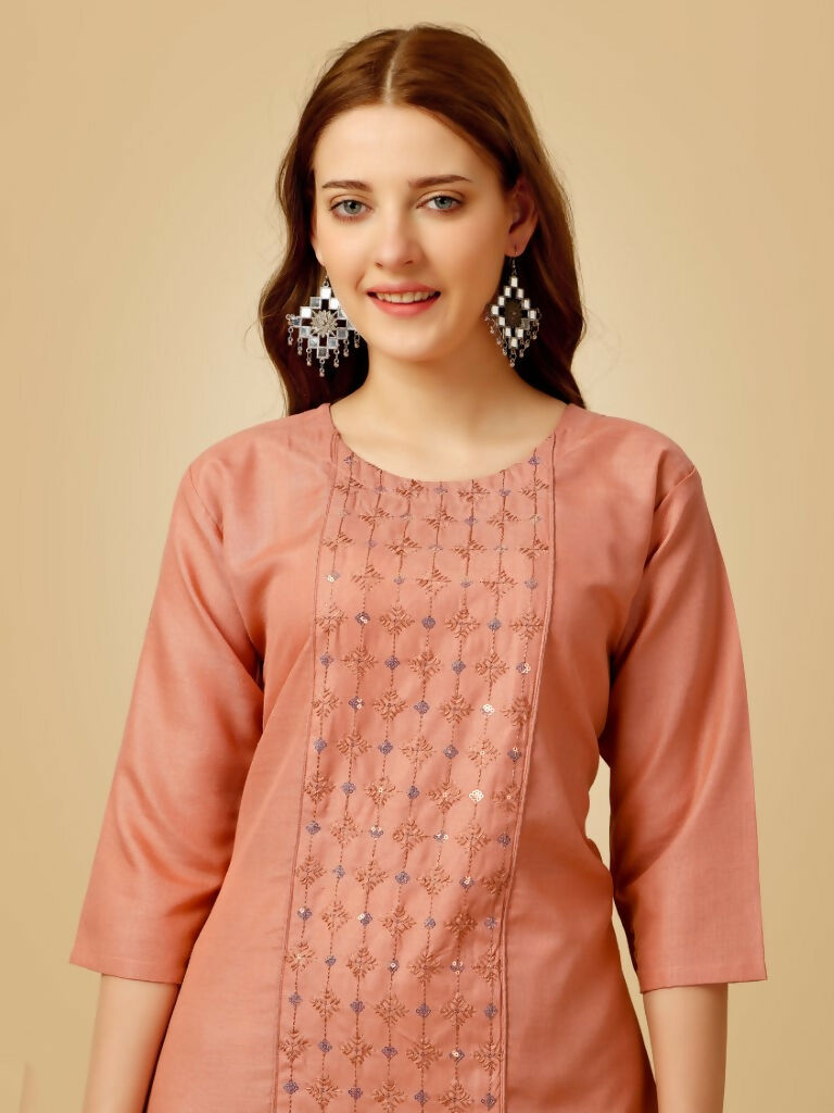 Jyoti Fashion Women's Gajri Cotton Blend Embroidered Kurta Pant Set - Distacart
