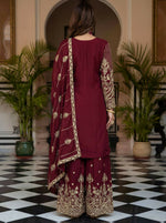 Thumbnail for Joban Fashion Maroon Silk Embroidered Sharara Set - Distacart