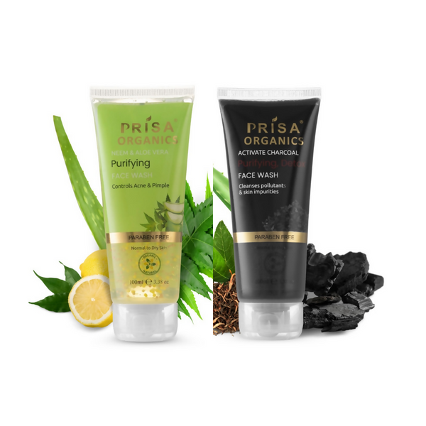 Prisa Organics Neem & Aloevera Purifying Face Wash & Activated Charcoal Face Wash Combo - Distacart