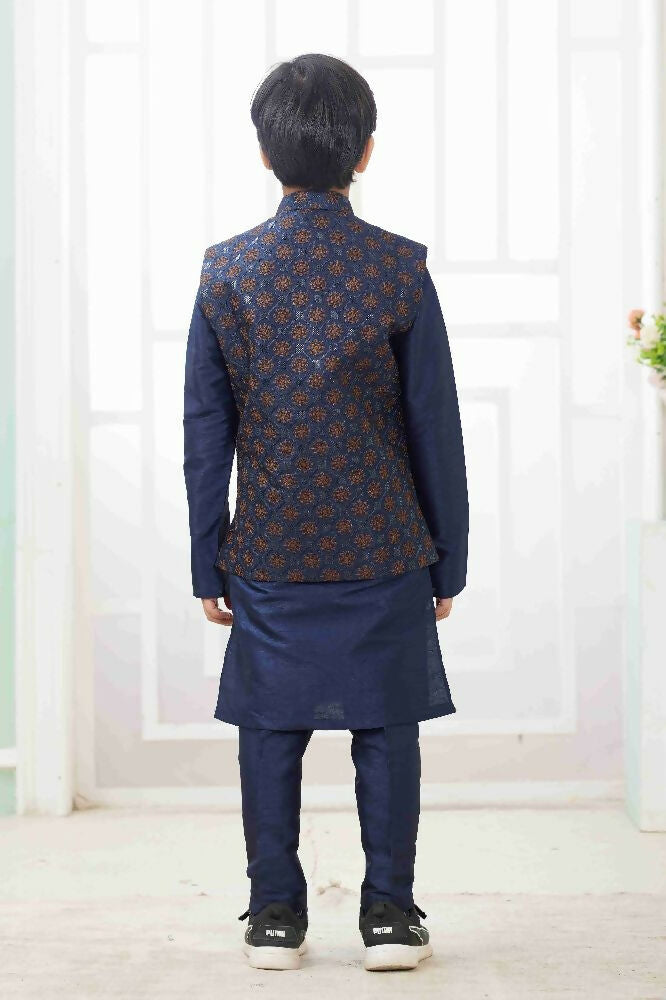 Raivat Ethnic Art Silk Embroidery Work 3 Pics Jacket Set In Navy Blue Colour - Distacart