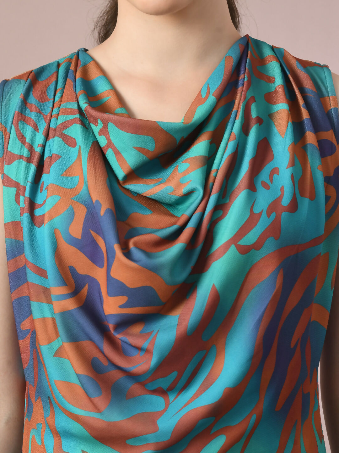 Myshka Women's Multi Printed Cowl Neck Bodycon Party Dress - Distacart