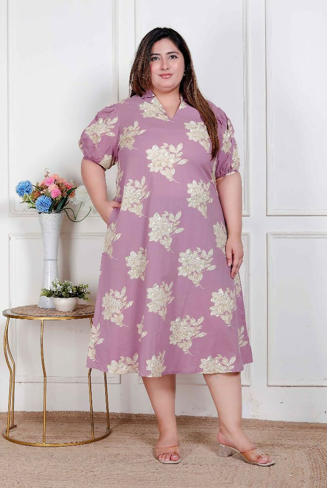 Miravan Plus Size Womens Lavender Floral Printed A-Line Maxi Dress