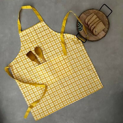 Oak & Lily 100% Cotton Kitchen Apron-Yellow - Dista