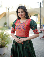 Thumbnail for Jyoti Fashion Women's Bottle Green Patola with Foil Print Dola Silk Anarkali Dress - Distacart