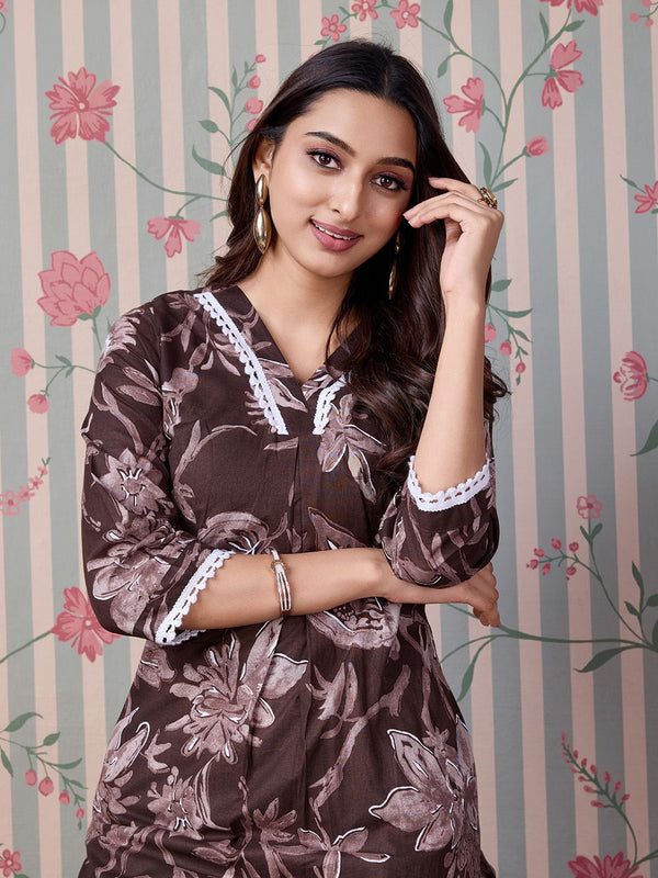 Ode by House of Pataudi Floral Printed Pure Cotton Straight Kurta - Distacart