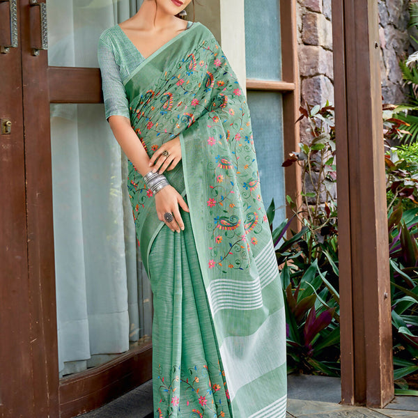 Astita Linen Sea Green Saree