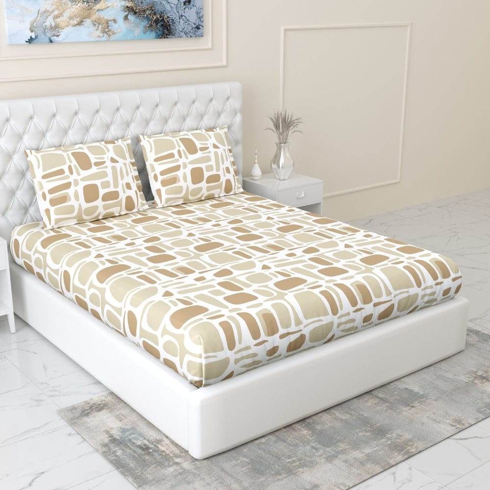 Haus & Kinder Modern Matrix 100% Cotton King Fitted Bedsheet, 144 TC - Dista