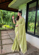 Thumbnail for Teeya Creation Olive Color Georgette Embroidery Work Saree - Distacart