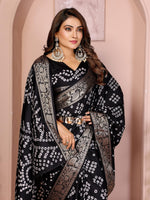 Thumbnail for Anaita Black Pure Bandhej Silk Saree With Zari Weaving Work - Distacart