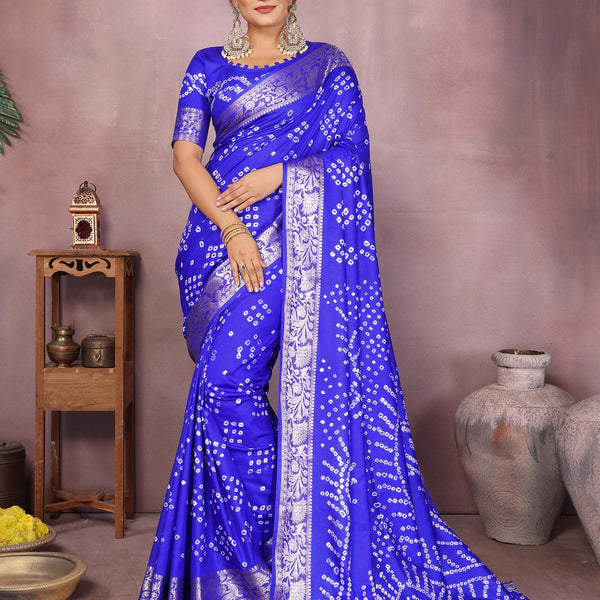 Anaita Blue Pure Bandhej Silk Saree With Zari Weaving Work - Distacart