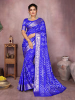 Thumbnail for Anaita Blue Pure Bandhej Silk Saree With Zari Weaving Work - Distacart