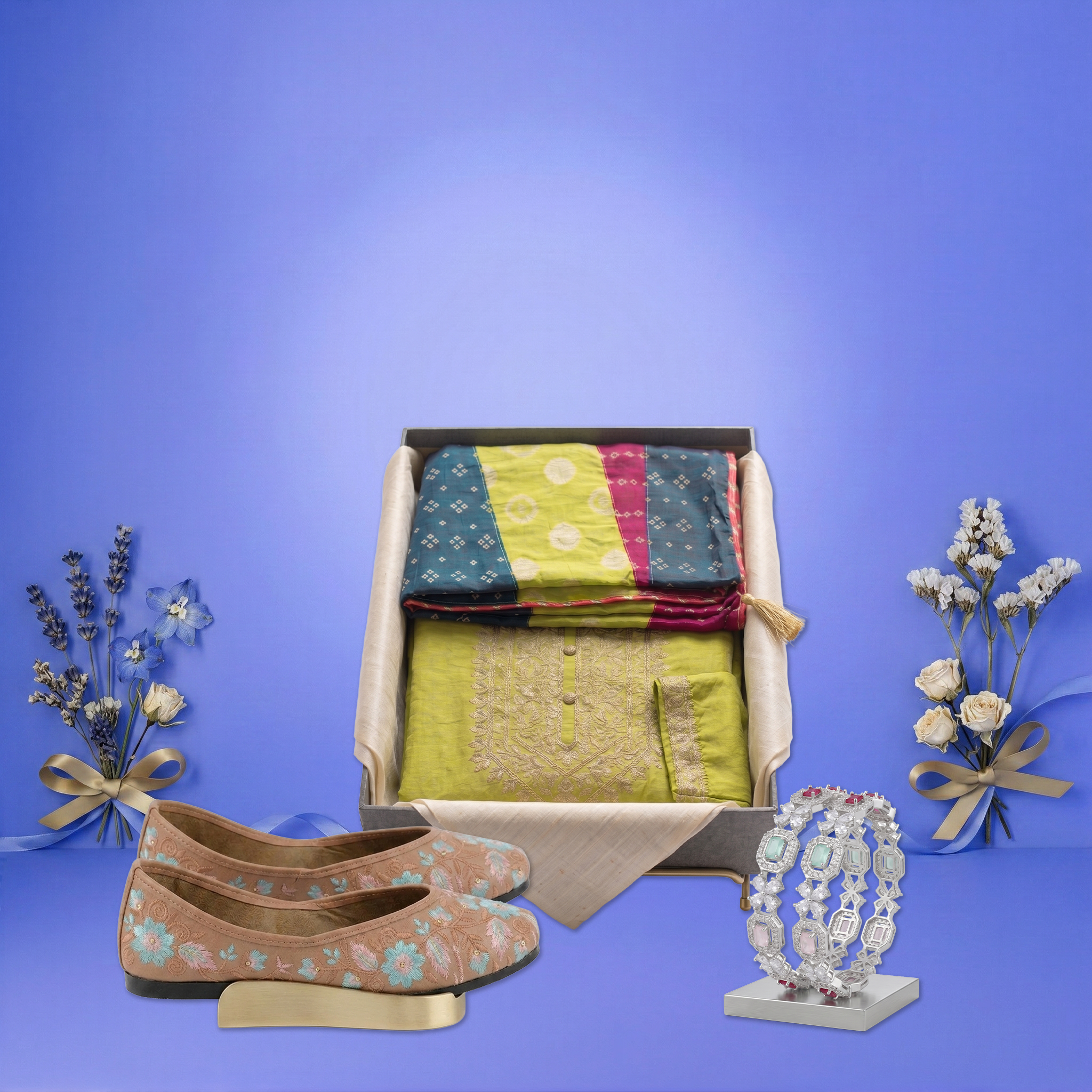 Wrapped in Love – The Fashion Hamper | Kurta Set, Ethnic Footwear & Statement Accessories - kit - Distacart