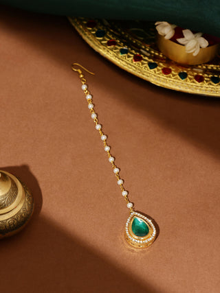 Ruby Raang Tear Drop Green Meenakari with Diamond Maang Tikka