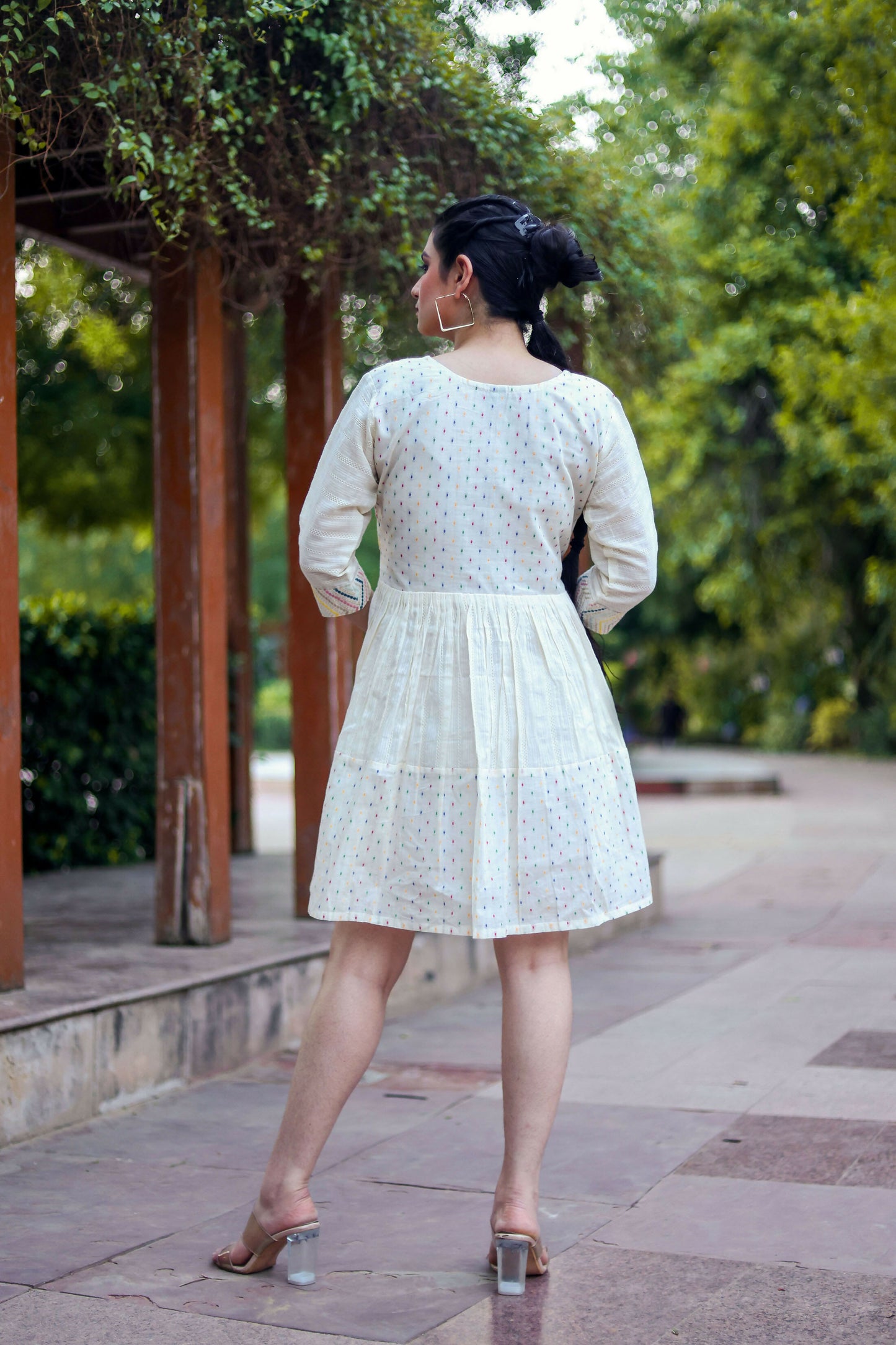 Aayaa Designer Multi Thread Hand Work Khadi Cotton One Piece Dress - Off White - Distacart