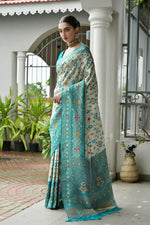 Thumbnail for Vishnu Weaves Women's Sea-Green Banarasi Silk Patola Zari Woven Saree with Blouse