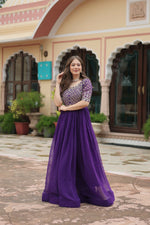 Thumbnail for Joban Fashion Purple Georgette Sequence Embroidery Work Gown