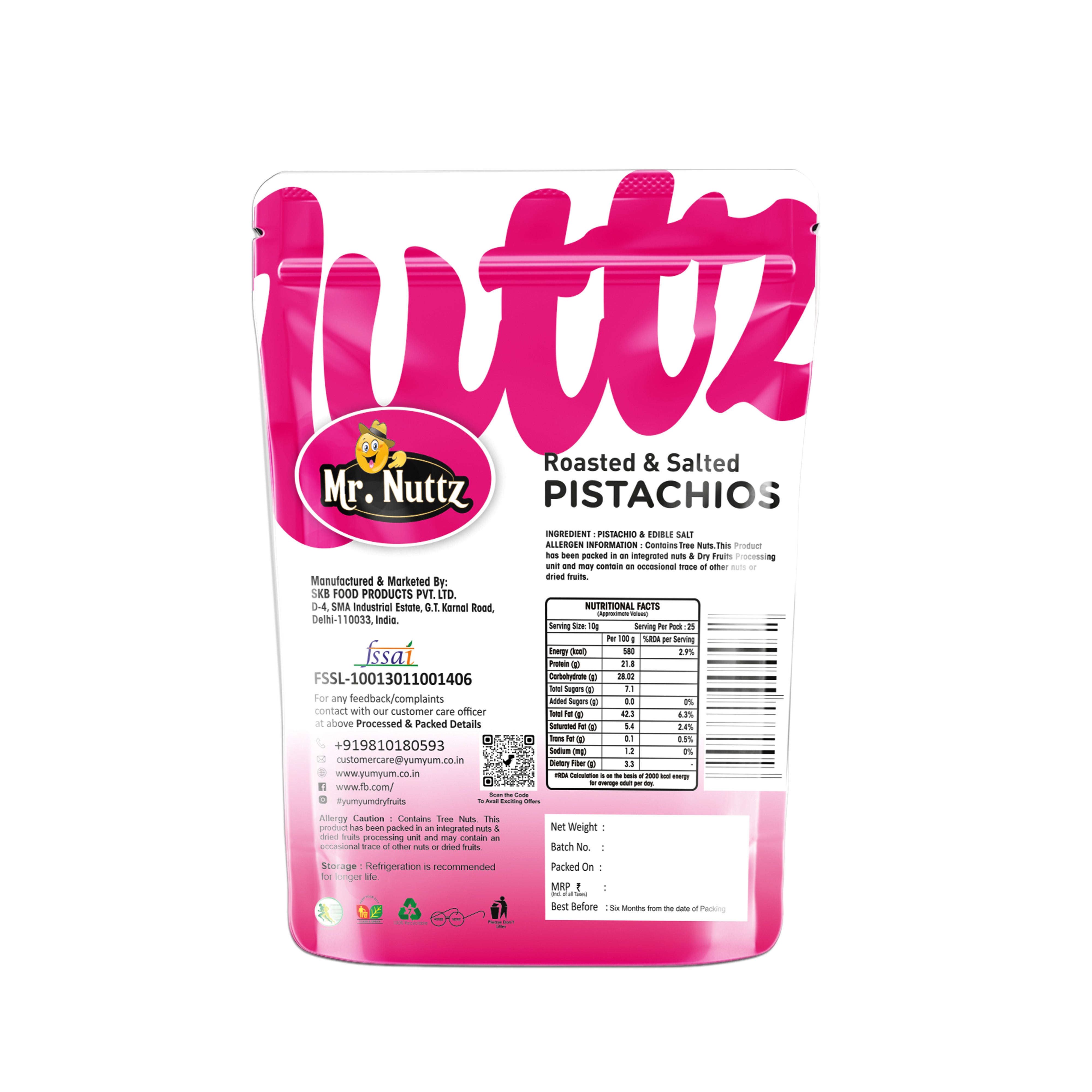 Mr. Nuttz Roasted & Salted Pistachios Pouch - Dista