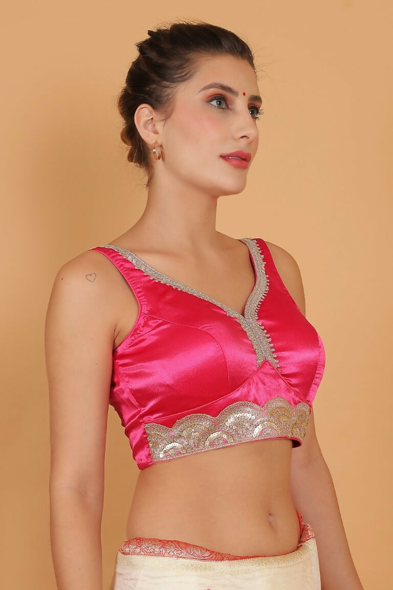Joban Fashion Silk Zari And Sequence Work Padded Blouse - Hot Pink