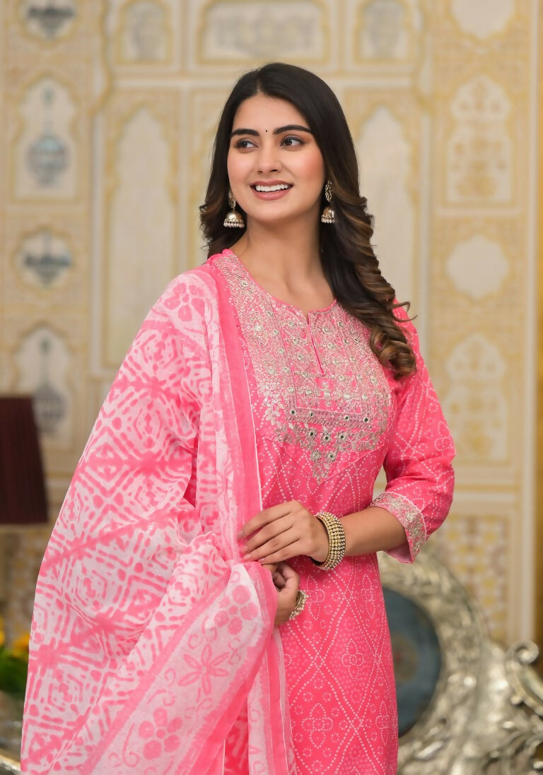 Partywear Designer Pink Cotton Stitched Suit With Dupatta - Tanisha - Distacart
