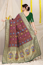 Thumbnail for Jyoti Fashion Women's Wine Patola Silk Zari Woven Saree with Blouse - Distacart