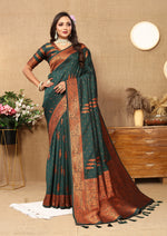 Thumbnail for Vedant Vastram Bottle Green Color Banarasi Silk Saree - Bottle Green - Distacart