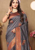 Thumbnail for Vedant Vastram Grey Color Banarasi Silk Saree - Grey - Distacart